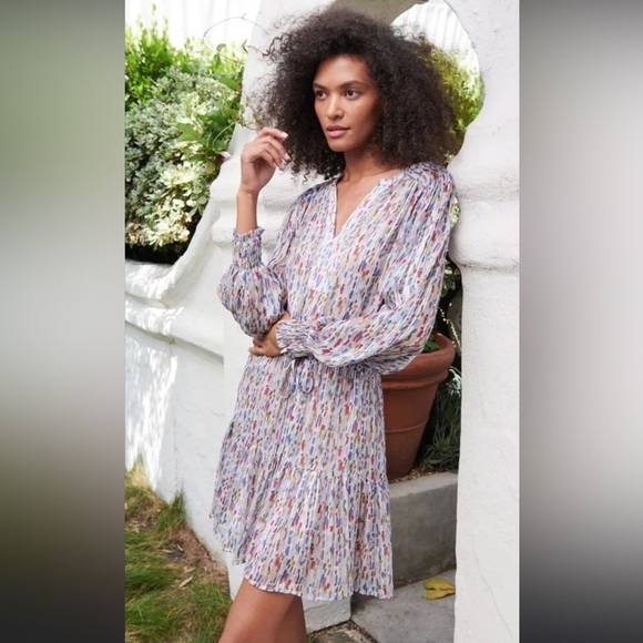 Velvet by Graham & Spencer Anastasia Printed Lurex Dress Long Sleeve Smocked S - Picture 16 of 16